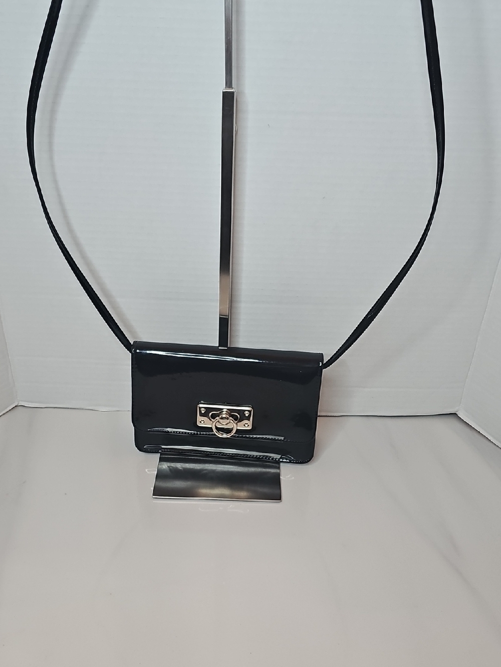 Cabrelli Patent Black Crossbody Bag with Gold Ring Lock